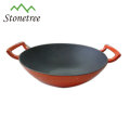 Dois lidar com panelas domésticas grande ferro fundido esmalte wok com tampa